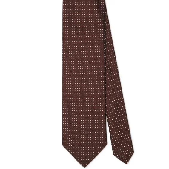 Arch Milano | Arch Milano – Woven Polka Dot Silk Tie – Brown/White