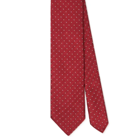 Arch Milano | Arch Milano – Woven Polka Dot Silk Tie – Red/White