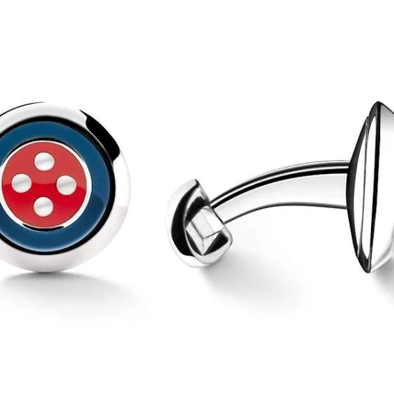 Barbarulo Napoli | Enamel blue and red button cufflinks in silver