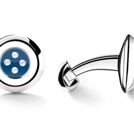 Barbarulo Napoli | Enamel button cufflinks white blue