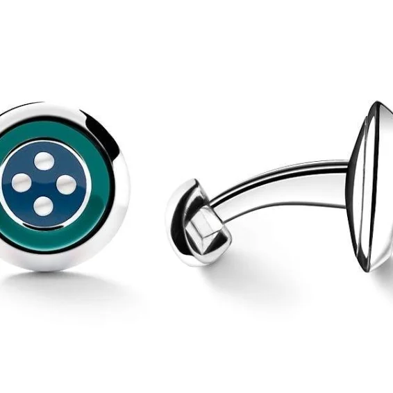 Barbarulo Napoli | Enamel button cufflinks white blue