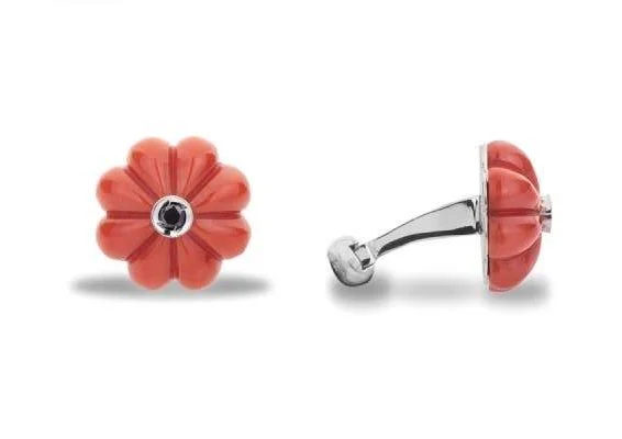 Barbarulo Napoli I Coral Flower Cufflinks with black diamond in silver