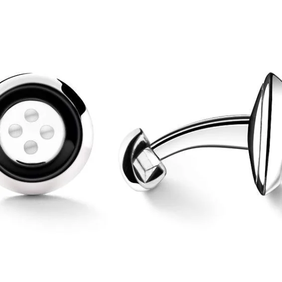 Barbarulo Napoli l Enamel button cufflinks in black and white