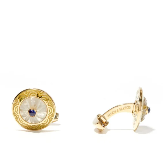 Deakin & Francis l Sapphire & Mother of pearl 18K Gold Cufflinks