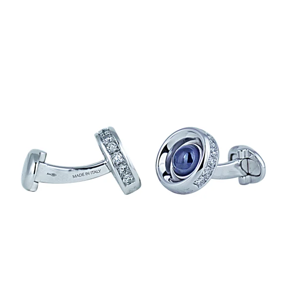 Privato Gioielli l Button Cufflinks, Gold, Diamonds & Blue Sapphires