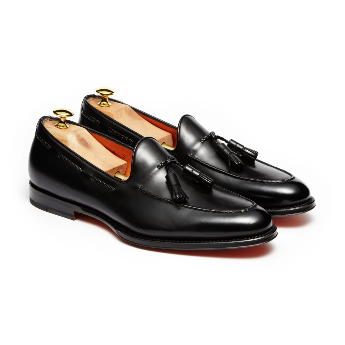 Santoni Classic Braided Tassel Loafer – Black Leather