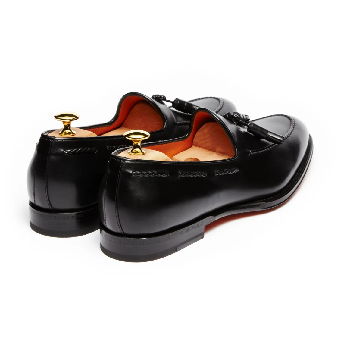 Santoni Classic Braided Tassel Loafer – Black Leather