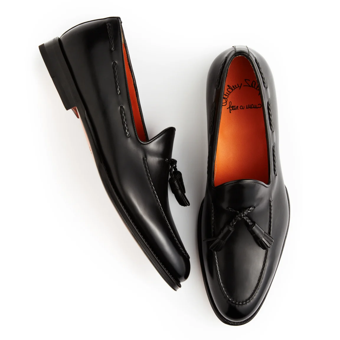 Santoni Classic Braided Tassel Loafer – Black Leather