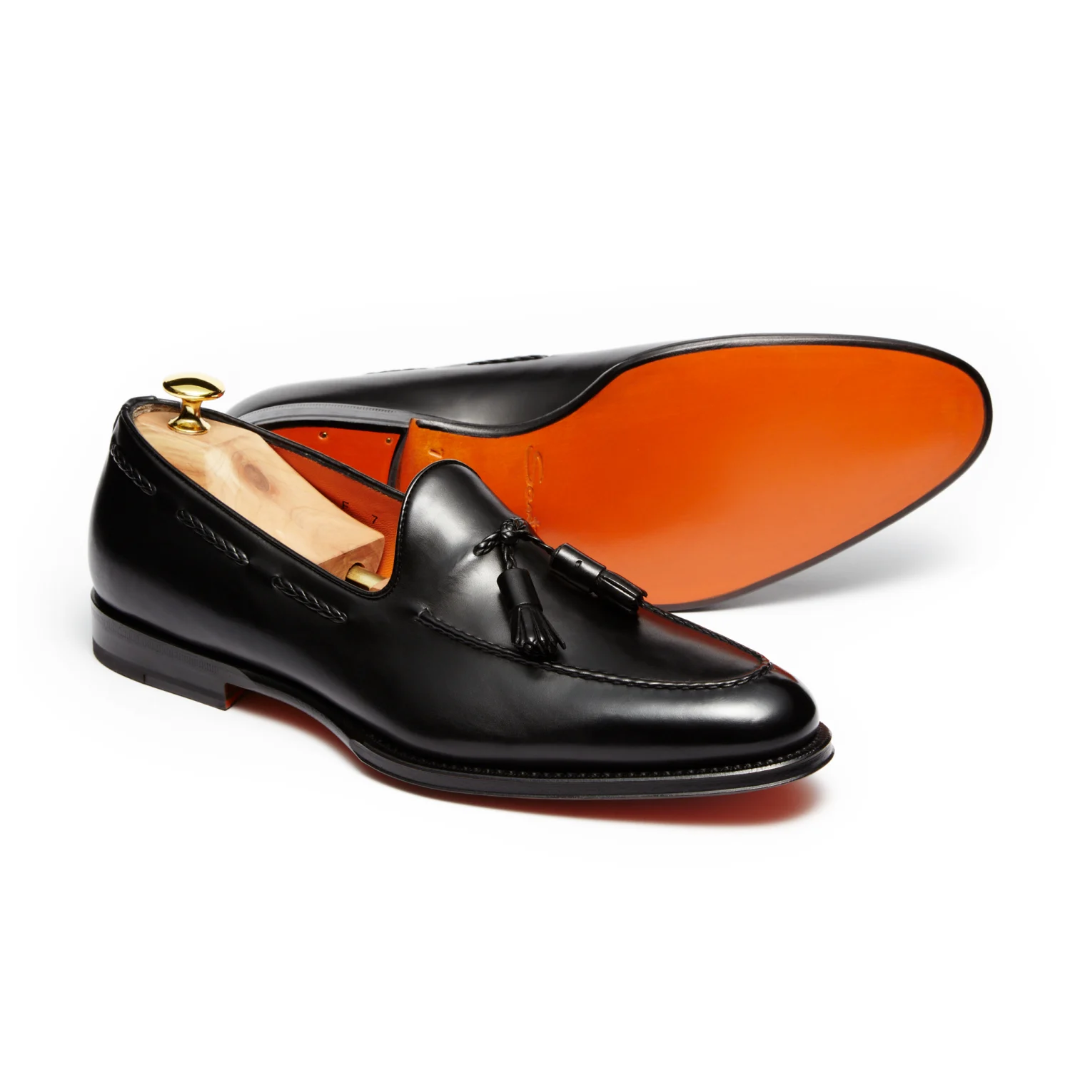 Santoni Classic Braided Tassel Loafer – Black Leather