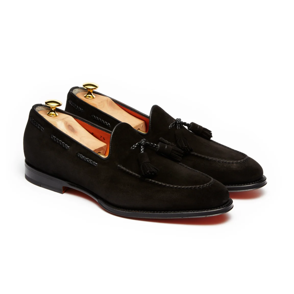 Santoni Classic Braided Tassel Loafer – Black Suede