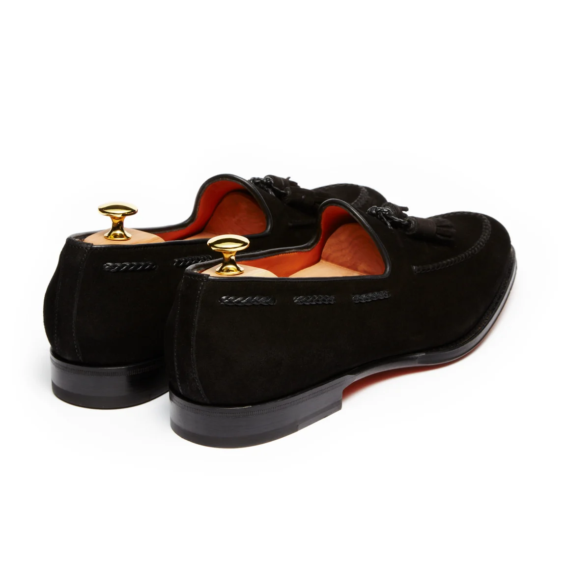 Santoni Classic Braided Tassel Loafer – Black Suede