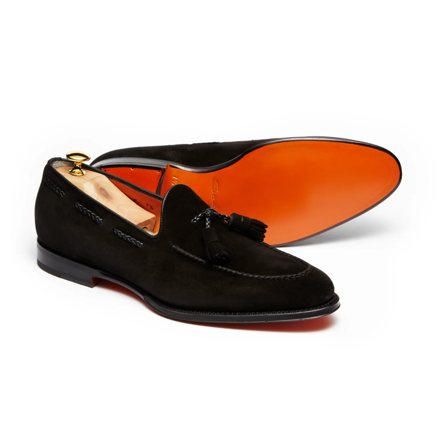 Santoni Classic Braided Tassel Loafer – Black Suede