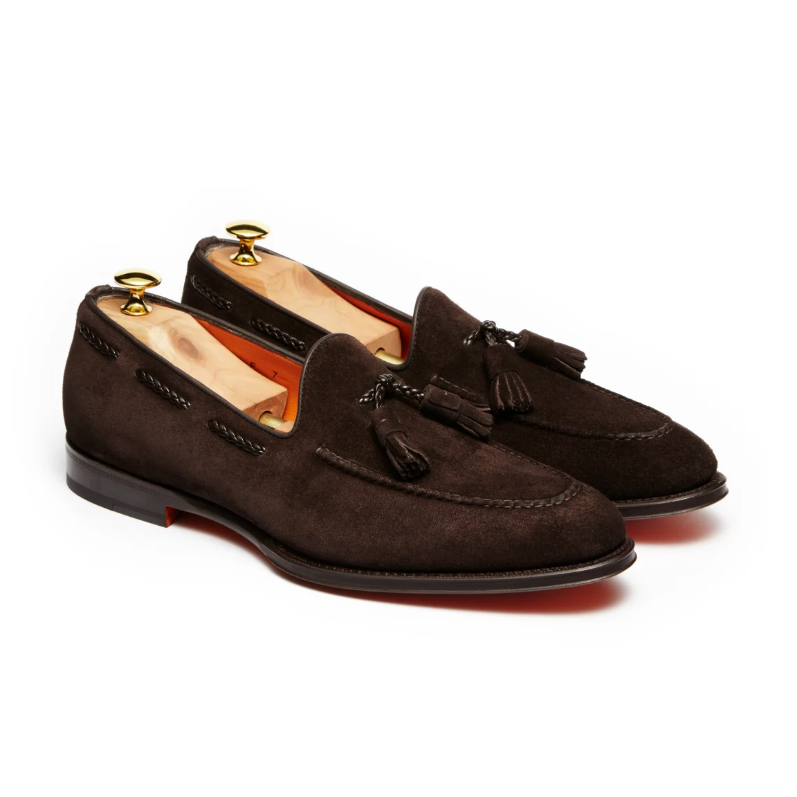 Santoni Classic Braided Tassel Loafer – Brown Suede