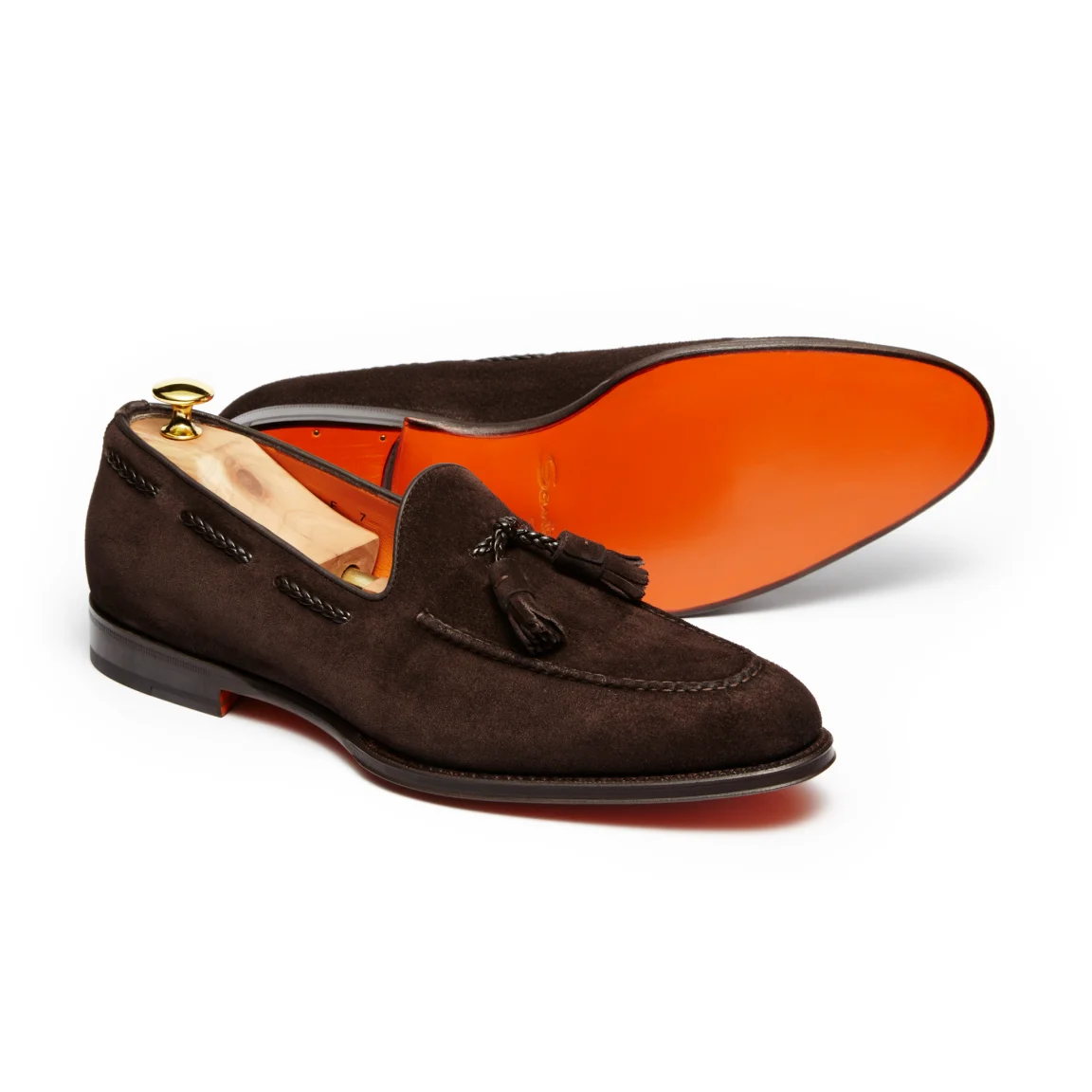 Santoni Classic Braided Tassel Loafer – Brown Suede