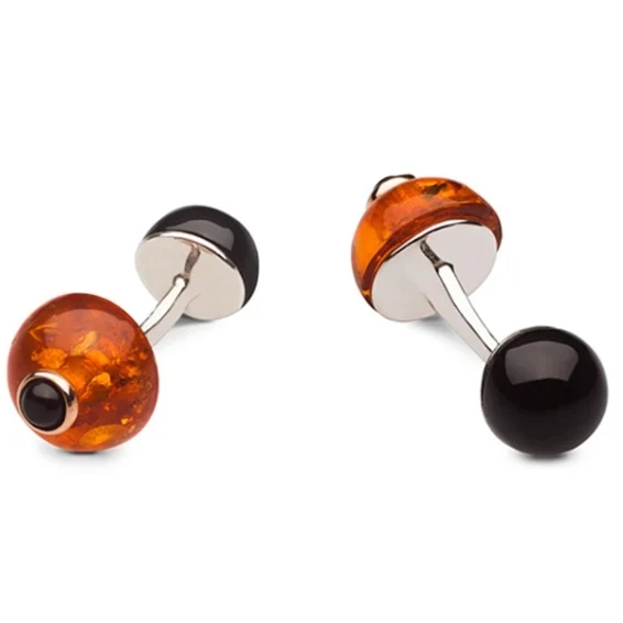 Amber gold and black onyx cufflinks