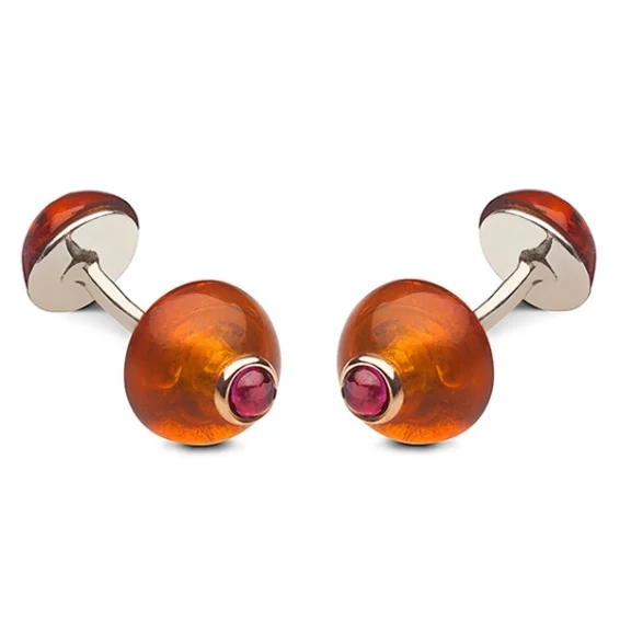 Amber gold and rodolite cufflinks