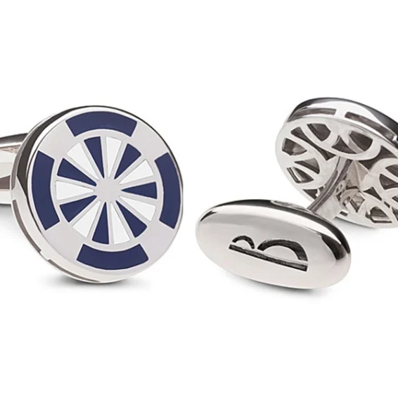 Circle enamel blue-white cufflinks