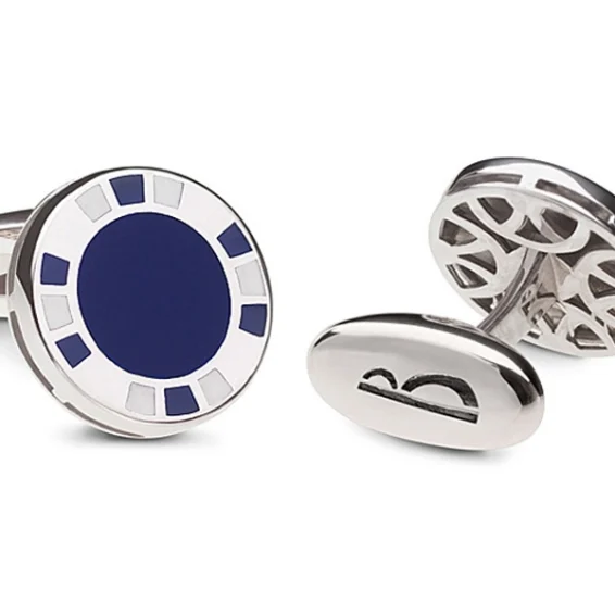 Circle enamel navy blue-white cufflinks