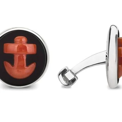 Coral anchors with onyx cufflinks