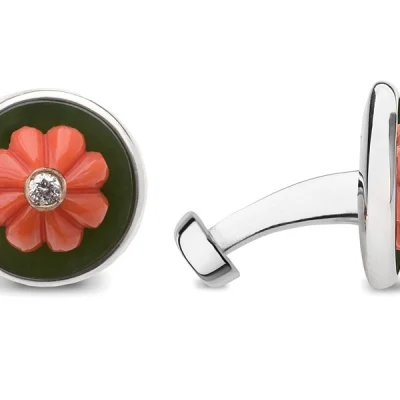 coral flower with diamond and jade cufflinks