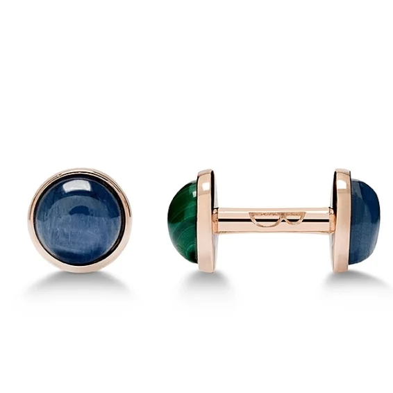 Double cab golden Cufflinks – kyanite and malachite