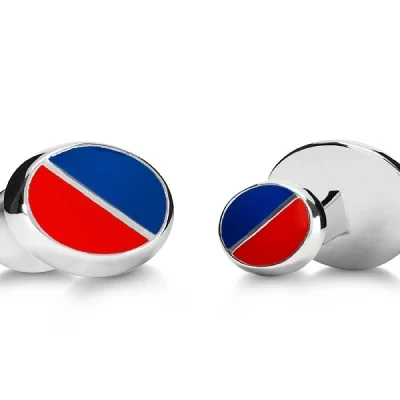 Double oval blue-red cufflinks