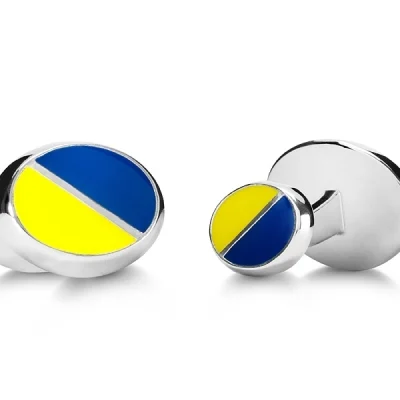 Double oval blue-yellow cufflinks