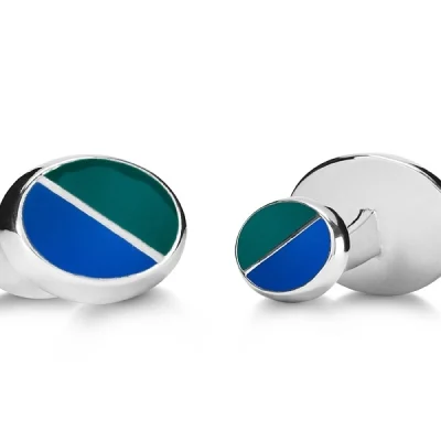 Double oval Green-blue cufflinks