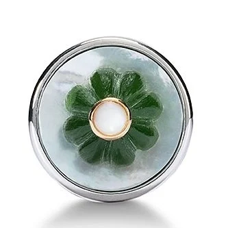 Green jade flower with gold and mother of pearl cufflinks