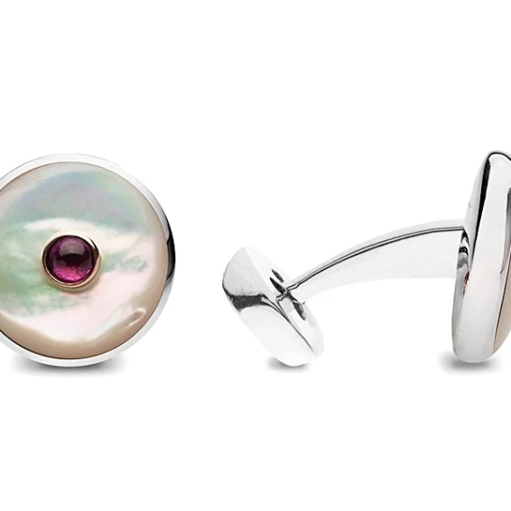 Grey Mother of Pearl Gold and Rodolite cufflinks