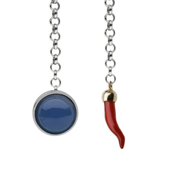 Lapel chain – blue agate and coral horn