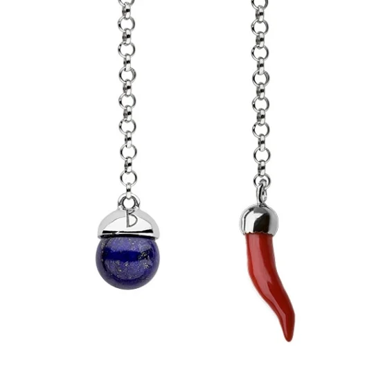 Lapel chain – lapis lazuli bead and coral horn