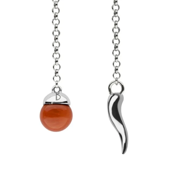 Lapel chain – red madrepore bead and coral horn