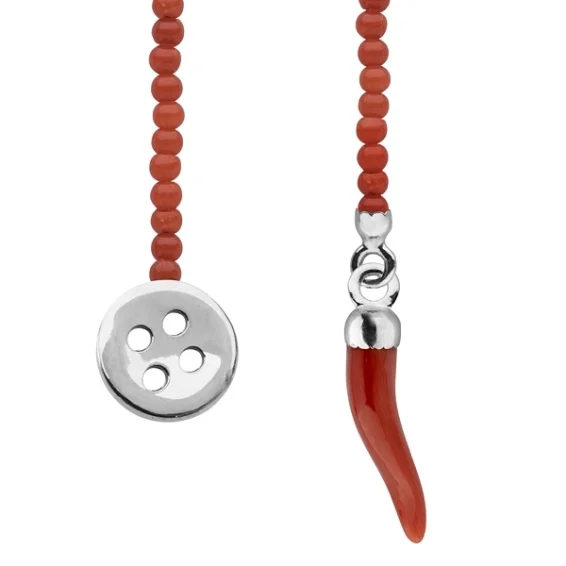 Lapel chain – Silver Button n1 and corallium rubrum horn