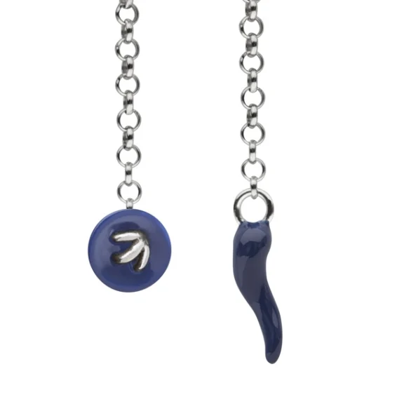 Lapel chain – silver zampa di gallina and blue enamel horn