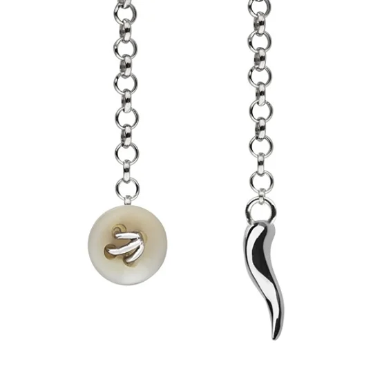 Lapel chain – silver zampa di gallina and silver horn