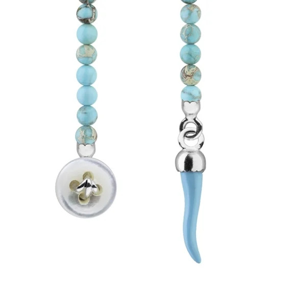 Lapel jasper chain – Silver zampa di gallina and turquoise horn