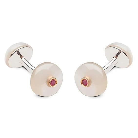 Mother of pearl gold and rubies cufflinks