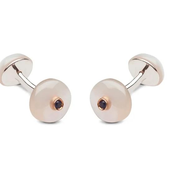 Mother of pearl gold and sapphires cufflinks