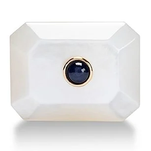 Octagon mother of pearl with gold and sapphire cufflinks