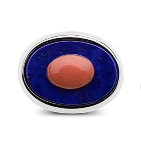 Oval cufflinks – coral flower with lapis lazuli