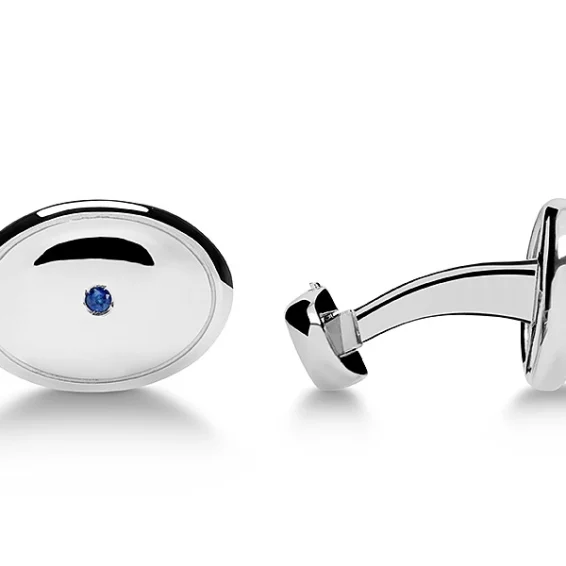 oval cufflinks – silver with sapphire