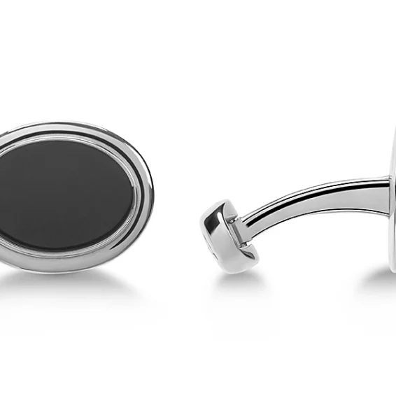 Oval frame cufflinks – silver and black onyx