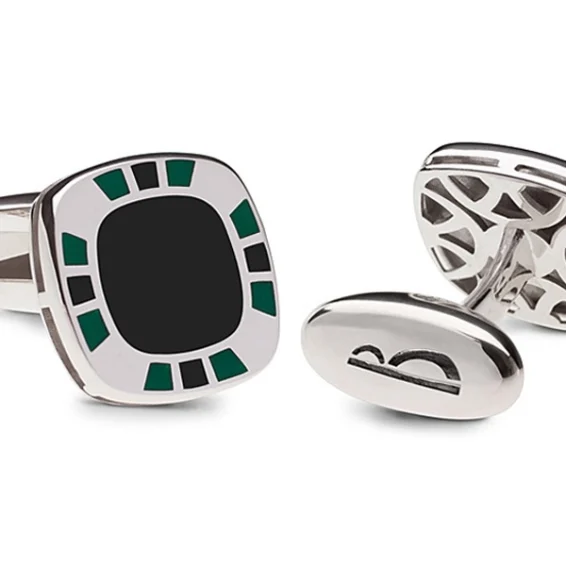 Square enamel black-green cufflinks