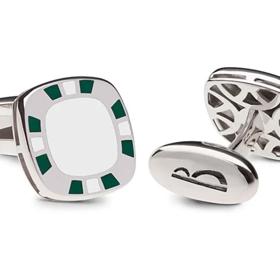 Square enamel white-green cufflinks